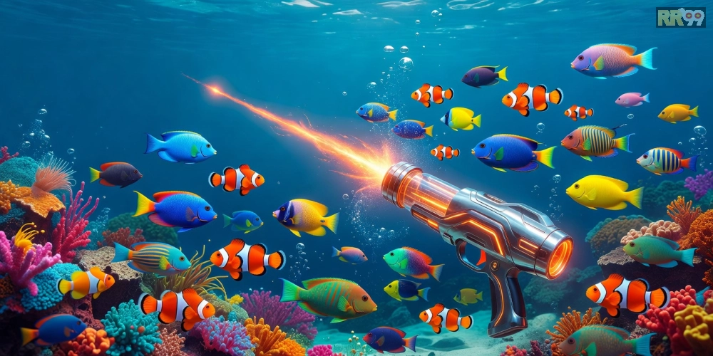 Hình ảnh minh họa gameplay game bắn cá rr99 với cá đa sắc màu