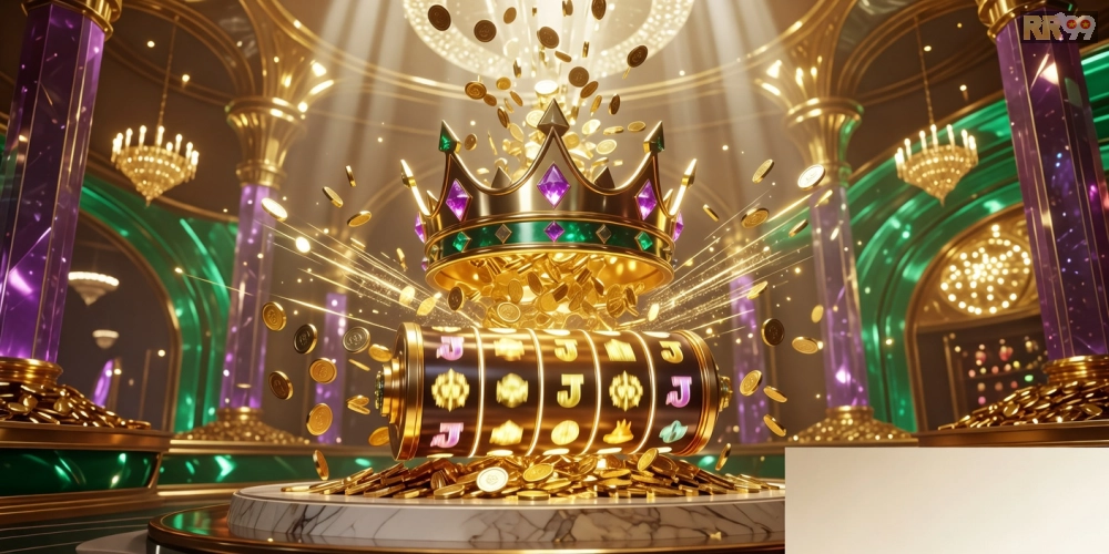 Giao diện jackpot king trên RR99 với hiệu ứng nổ hũ sống động