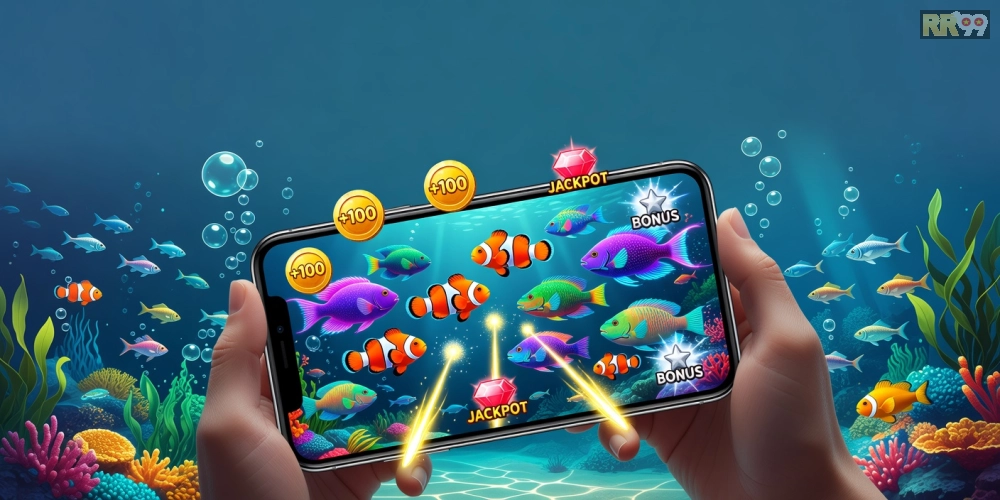 Minh họa khái niệm tải game bắn cá online rr99 với giao diện game hấp dẫn