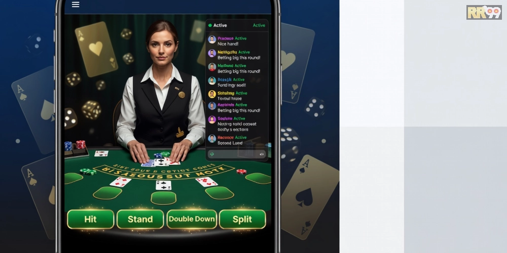 Giao diện hiện đại của LiveRR99 Pro với các trò chơi casino trực tiếp đa dạng